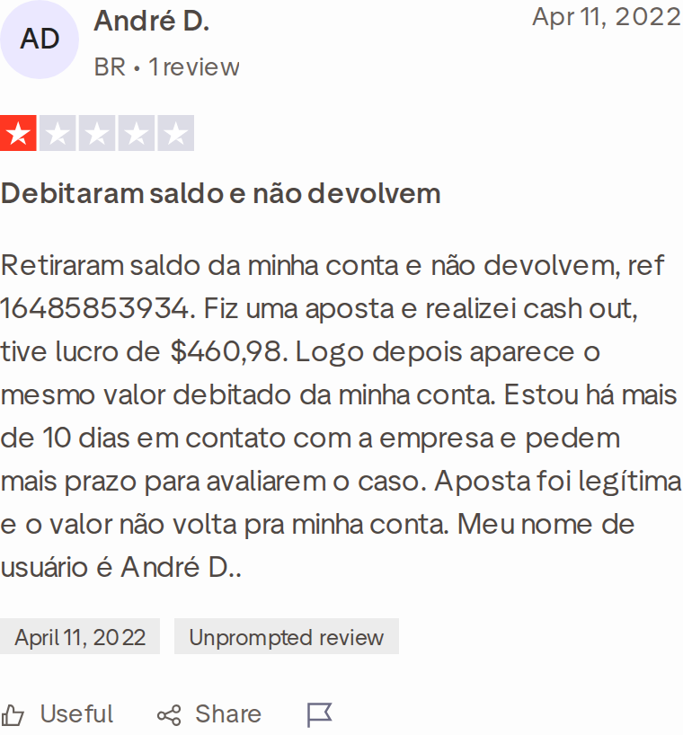 Trustpilot: Debitaram saldo e não devolvem